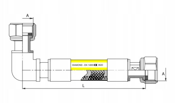 WĄŻ PRZYŁĄCZE DO GAZU KĄTOWE GW X GW 1250 MM