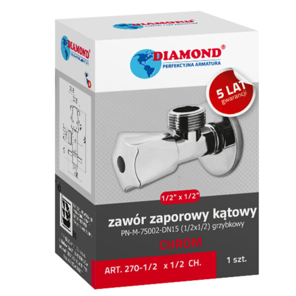 ZAWÓR GRZYBKOWY KĄTOWY Z ROZETĄ CHROM 1/2x1/2