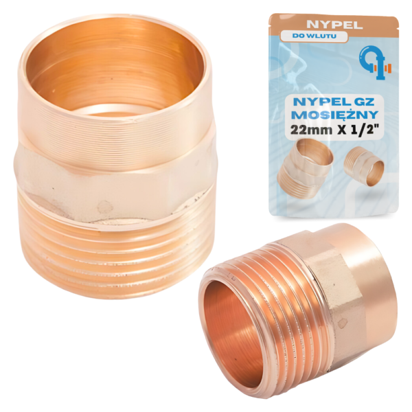 CU MOSIĘŻNY NYPEL DO WLUTU 22MM X 1/2 CALA