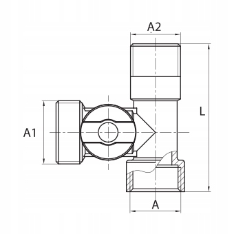 ZAWÓR KULOWY KĄTOWY 1/2*1/2*3/4. 3- Wylotowy