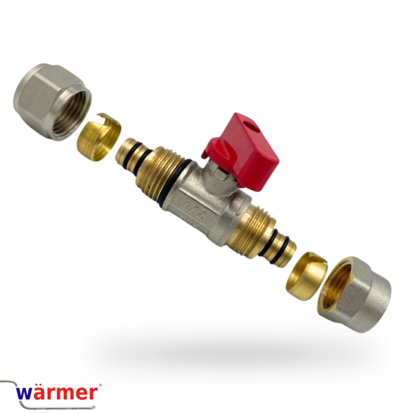 ZAWÓR KULOWY 16X16 MM PEX ADAPTER CZERWONY