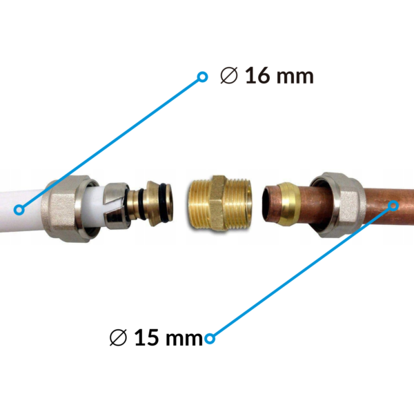 PRZEJŚCIÓWKA Z MIEDZI NA PEX 15X16 MM ADAPTER