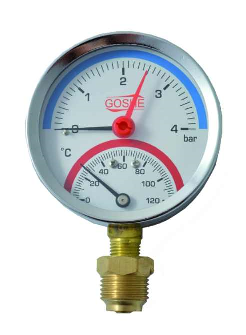 TERMOMANOMETR RADIALNY 80MM 0-4 BAR 0-120°C 1/2"