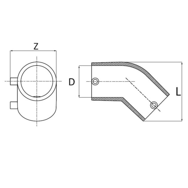 PE KOLANO ZŁĄCZKA ELEKTROOPOROWA 45 STOPNI 63MM PE100 SDR11 EF