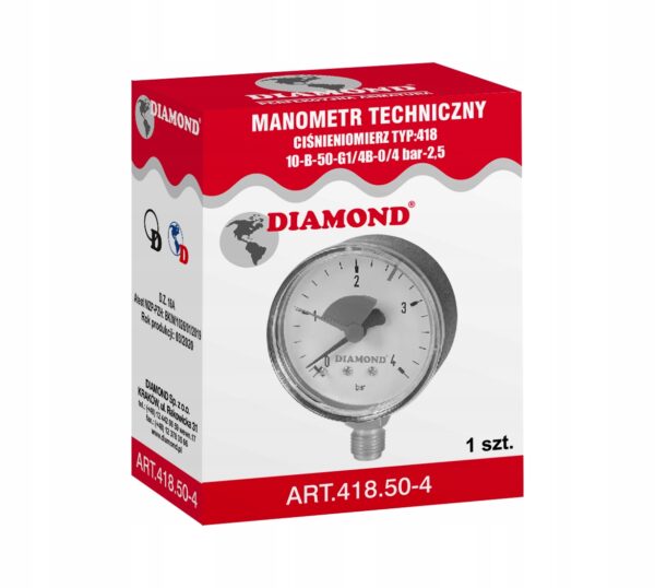 MANOMETR TECHNICZNY ŚR 50 mm 0-4 bar GZ 1/4