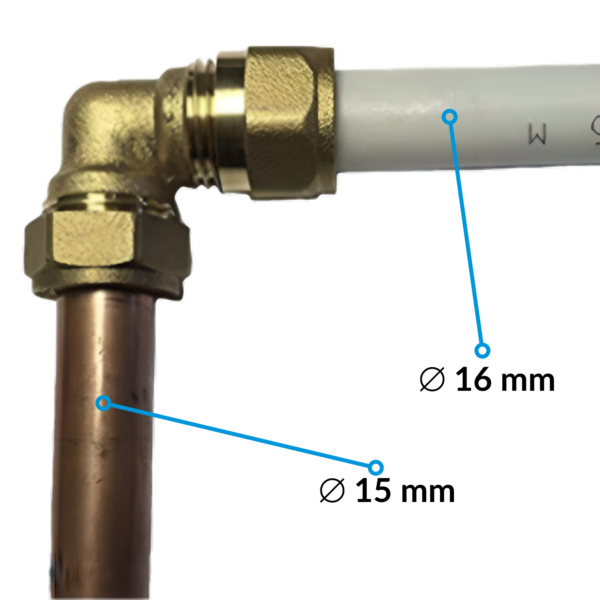 PRZEJŚCIÓWKA KOLANO Z MIEDZI NA PEX 15X16 ADAPTER