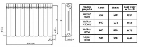 GRZEJNIK ALUMINIOWY WULKAN DIAMOND H-500